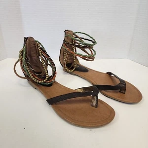 Sandalias So Gladiator Skyla Marrón 8.5M Cuentas Boho Festival Verano Cremallera - Imagen 1 de 8