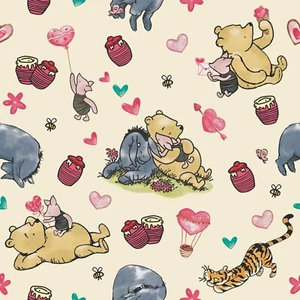 WINNIE LOVES - POOH BEAR & EYEORE - 100% COTTON DIGITAL PRINT FABRIC - CPR079 - Picture 1 of 2