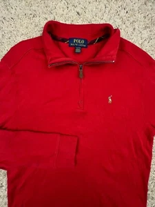 Polo Ralph Lauren Boys XL 18-20 Red 1/4 Zip Long Sleeve Sweater Cotton w Pony - Picture 1 of 7