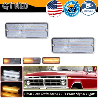 Clear Switchback LED Parking Signal Lights Lenses For 1974-1977 Ford F-100 F100 - Image 1 of 4
