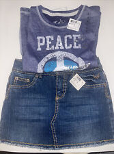 Justice Girls Size 7R Denim Jean Skort Skirt With Under Shorts NWT & Peace Shirt
