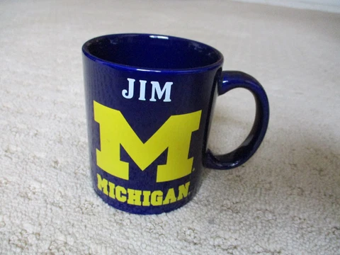 Vintage University of Michigan Wolverines Block M Coffee Cup Mug Lettered Jim Cover