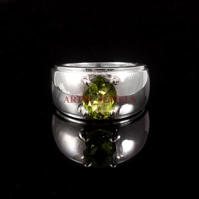 Anello In Argento Sterling 925 Con Gemma Naturale Di Peridoto Per Uomo #4195 - Immagine 1 di 3