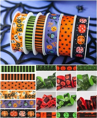Halloween Ribbon Berisfords Satin Spooky Spider Bat Pumpkin Skeleton - Image 1 of 3