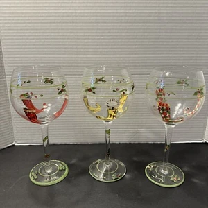 Festive Collection Old World Stocking Christmas Wine Goblets . Hand Painted 3 - Picture 1 of 16
