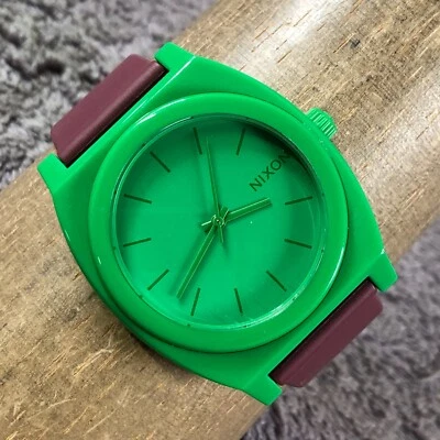 Nixon Time Teller Men Green Dial Brown Rubber Quartz Analog 40mm Watch 7 1/2 - image 1 of 4
