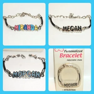 Personalized Name Bracelet Silver Black Adjustable Chain Stravina NOS Pick Name - Picture 1 of 50