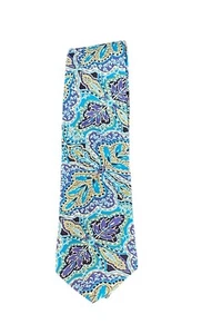 Liberty Of London Floral Mens Tie Cotton 80s 90s Vintage Blue Paisley Leaf Fine - Picture 1 of 5