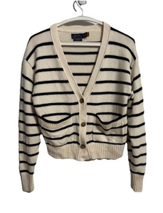Ralph Lauren Polo Taglia S Cardigan Donna Avorio Navy Maglione Lana Merino - Foto 1 di 10