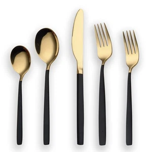 20 Piece Titanium Black And Golden Plated Stainless Steel Flatware Set, Handl... - Bild 1 von 8