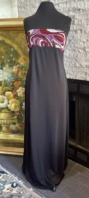 JS Boutique Empire Waist Pink Beaded Black Maxi Dress Size 14 Jersey Fabric - Image 1 of 4