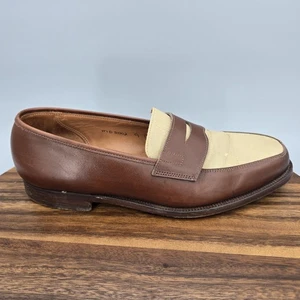Polo Ralph Lauren Schuhe Herren 10 D US Braun Leder Beige Canvas Halbschuhe England - Bild 1 von 12