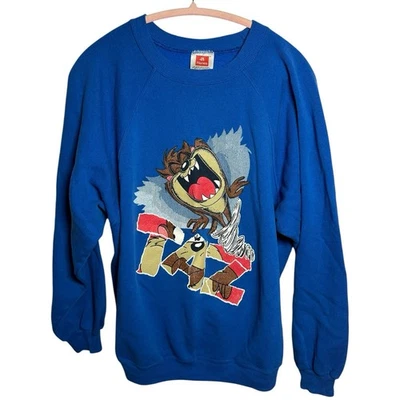 Sudadera Taz Looney Tunes Tornado Gráfico Manga Larga Vintage Años 90 XL Azul Foto 1 de 4