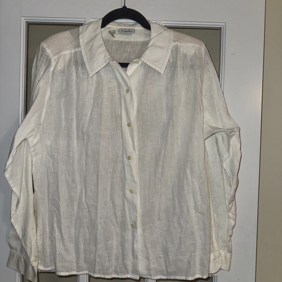 Camisa abotonada vintage United Colors of Benetton mezcla de lino Italia mediana Foto 1 de 3