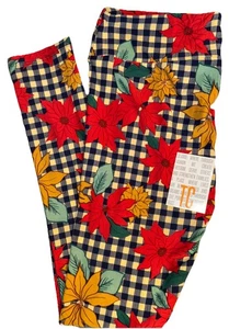 NEU LuLaRoe Tall & Curvy (12-18) blau creme kariert Weihnachtsstern Leggings - Bild 1 von 8