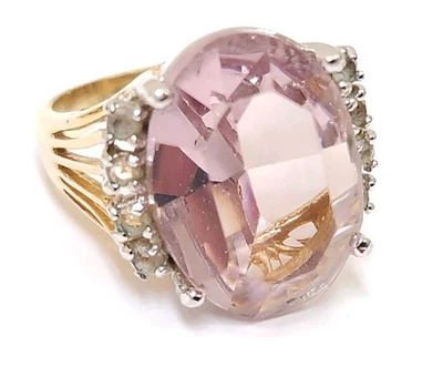 14K GOLD HGE SIMULATED 8.2CT PURPLE AMETHYST SOLITAIRE COCKTAIL STATEMENT RING 6 - Image 1 of 4