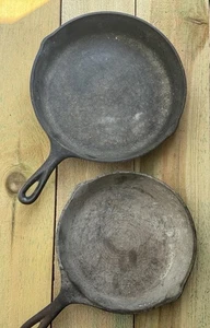 2 Lodge Cast Iron Skillets Three Notch Frying Pans USA D 8 SK & 6 SK H Lodge Pan - Picture 1 of 14