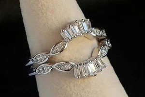 2.50 Ct Lab Created Diamond Enhancer Guard Wrap Band Ring 14K White Gold Plated - Picture 1 of 5
