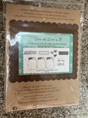 Unity Stamp Company “Jars Of Love x3” Unmounted Red Rubber Repositional Stamp - Image 1 of 3