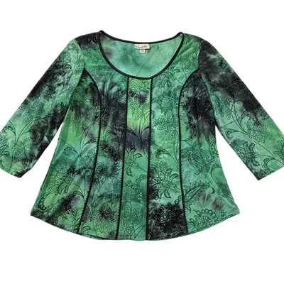 Vtg Y2k Whimsigoth Top Women’s Sz XL Dark Fairy Forest Goblin Velvet Detail - Image 1 of 4