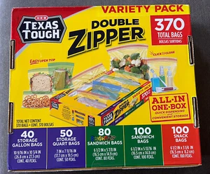 Texas Tough Variety Pack 370 Double Zip Bags Dispensing Organized Pantry Drawer - Picture 1 of 4