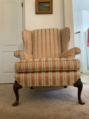 Lovely 19th Century American Queen Anne Wing Chair Carved Feet, MB432 - Image 1 of 4