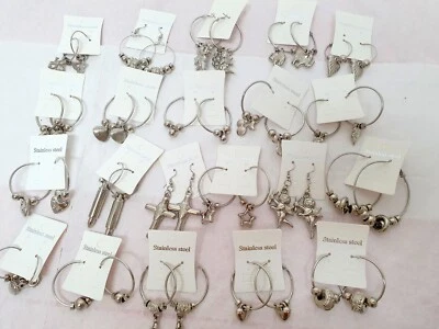 Joblot 50 Pairs silver Colour hoop Mixed Shape Earrings - NEW wholesale - Image 1 of 4