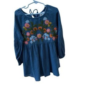 Mimi & Maggie Embroidered Floral Dress Striped Long Sleeve Girls Size 6 - Picture 1 of 5