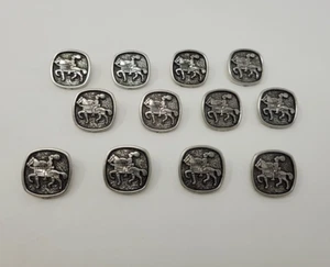 12 pcs Roman Warrior on Horse Silver Plastic Craft Sewing Shank Buttons VTG - Picture 1 of 2