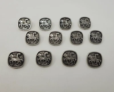 12 pcs Roman Warrior on Horse Silver Plastic Craft Sewing Shank Buttons VTG - Image 1 of 2