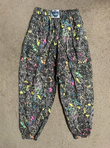 Vintage INTERNATIONAL BAGGYZ Pants MEDIUM Parachute Neon Paint Splatter MEN'S - Picture 1 of 15