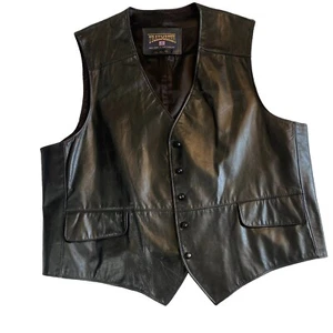 Vintage Trailmaster Leather Vest Men 2XL Blck Waistcoat Moto BikerGothic Western - Picture 1 of 19