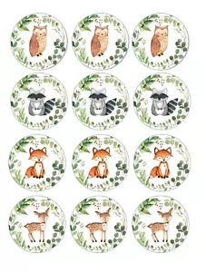12 Count Woodland Animals Edible Topper Image Cupcake Cookie Cake Pre Cut- 2.5" - Picture 1 of 1