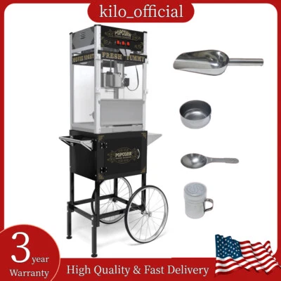 Máquina comercial para hacer palomitas de maíz estilo vintage con carrito y hervidor de agua de 20 oz 1440 W Foto 1 de 4