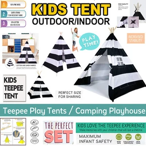 TEEPEE SLEEPOVER TENT KIDS LARGE OUTDOOR/INDOOR PLAY TENTS CANVAS INDIAN WIGWAM. - Picture 1 of 10