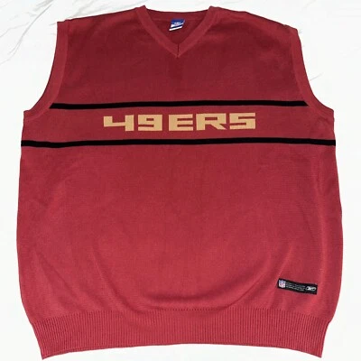Colete suéter de malha Reebok NFL San Francisco 49ers Niners ouro escarlate tamanho 2XL - Imagem 1 de 4