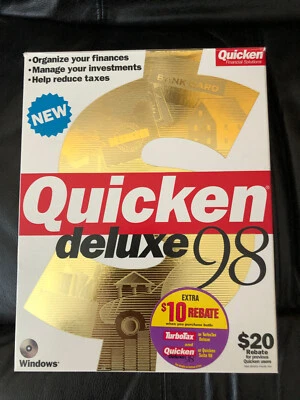 Quicken Deluxe '98 - COMPLETE RETAIL w/ CD, Manuals, NO CODES - Image 1 of 4