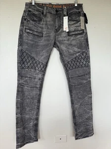Jeans Rock Revival Biker Conico Distressed "Mike" Grigio Uomo Taglia 36x34 NUOVO - Foto 1 di 4