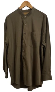 Cellini Lina Uomo XL 17-18 Dk Olive Green Shirt Long Sleeve Banded Collar - Picture 1 of 10