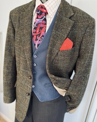 M&S Harris Tweed Green Check Sports Tailored Jacket UK 46 EU 56 XXL Superb - Image 1 of 4