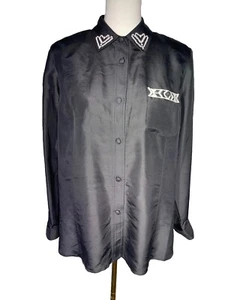 Diane Gilman Women’s 100% Silk Shirt Beading Western Rodeo Cowgirl Size Medium - Picture 1 of 11