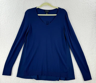 White House Black Market Shirt Women Medium Navy Blue V-Neck Stretch Long Sleeve - Image 1 of 4