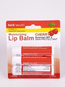 Harmon Face Values 3 Pack Moisturizing Chap Dry Lip Balm SPF 4 Cherry .45 Oz - Picture 1 of 4