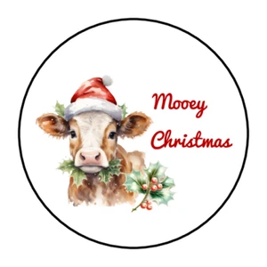 30 Christmas cow farm animals envelope seals, stickers labels, tags, round - Picture 1 of 1