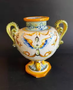 Antique Italian Cantagalli Maiolica Faience Vase Snake Handles Footed Majolica - Picture 1 of 13