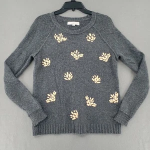 Loft Size Small Gray Floral Pullover Sweater Long Sleeve Womens - Picture 1 of 12