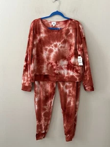 NWT! JENNI Women's Sz L Tie Dyed Long Sleeves Scoop Neck Jogger Pajama Set Mauve - Picture 1 of 6