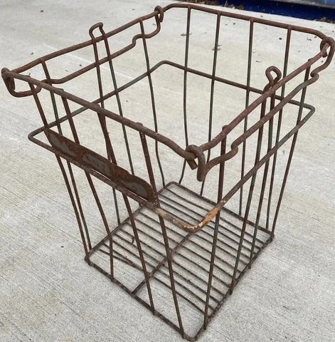 Antique Vintage Rustic Unmarked Wire Metal Dairy Milk Delivery Crate Cover