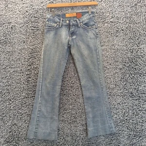 Vogue Jeans Junior Women 3/4 Blue Flare Leg Distressed Vintage Denim - Picture 1 of 11