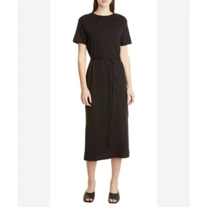 Vince Belted Pima Cotton Midi Dress in Black Sz XS - Picture 1 of 7